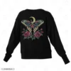 Moon And Roses Gothic Moth Embroidery Sweatshirt