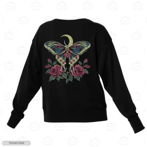 Moon And Roses Gothic Moth Embroidery Sweatshirt