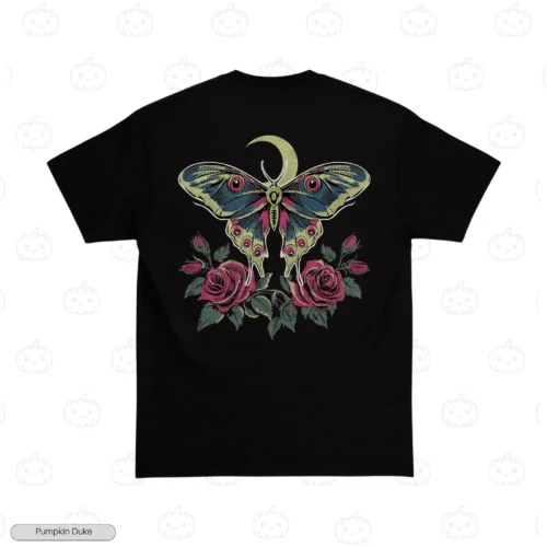 Moon And Roses Gothic Moth Embroidery T-Shirt