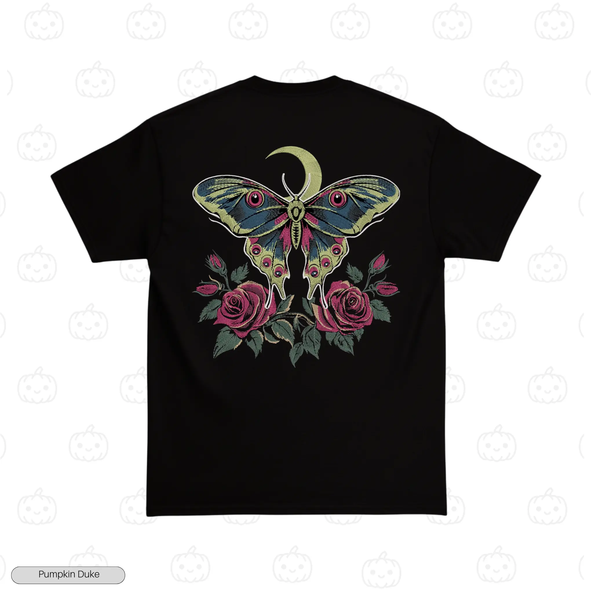 Moon And Roses Gothic Moth Embroidery T-Shirt