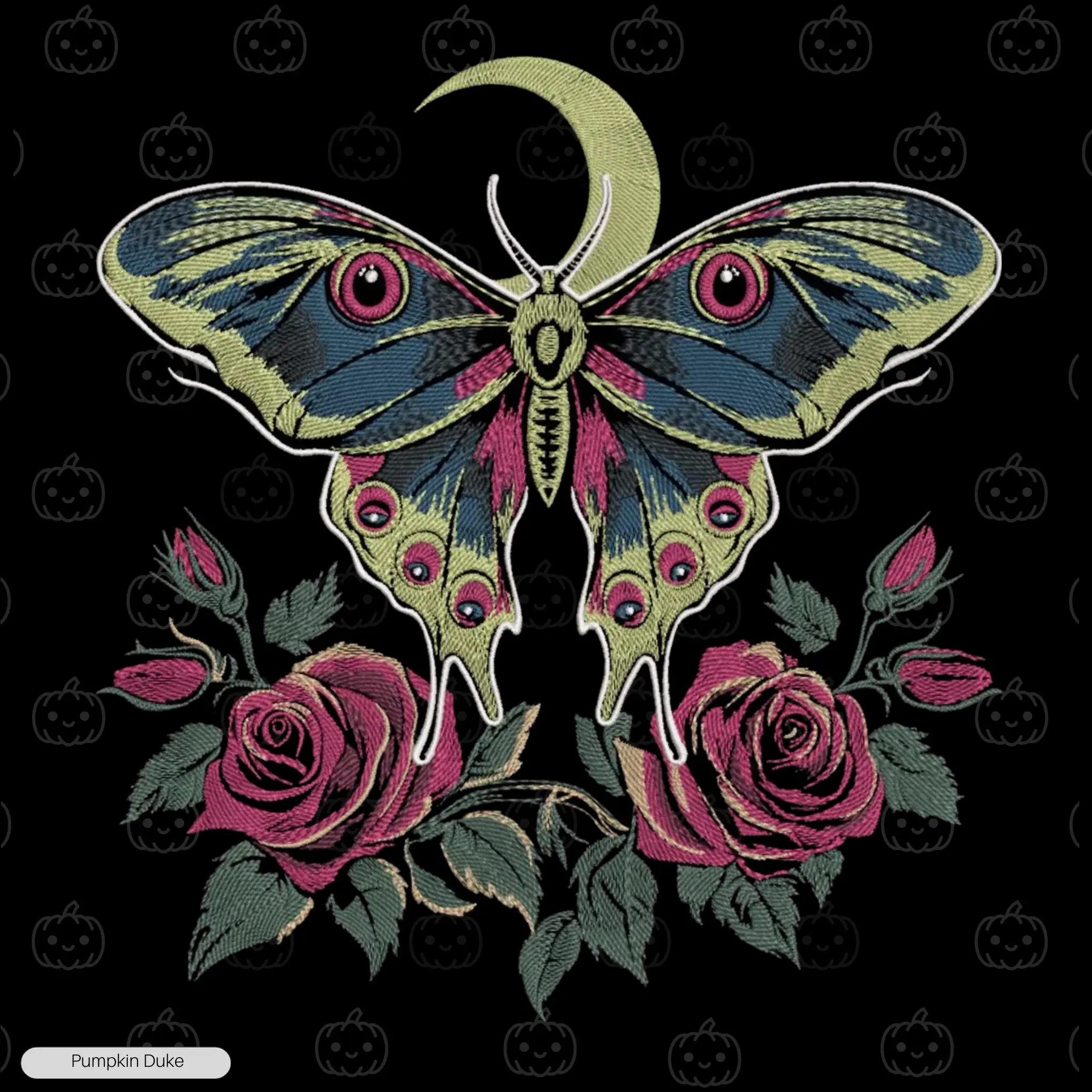 Moon And Roses Gothic Moth Embroidery T-Shirt