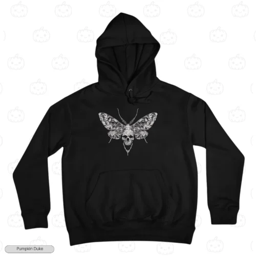 Gothic Skull Moth Black Front Embroidery Hoodie Gothic Skull Moth Embroidery Hoodie