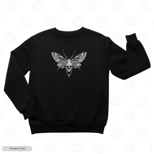 Gothic Skull Moth Black Front Embroidery Sweatshirt Gothic Skull Moth Embroidery Sweatshirt