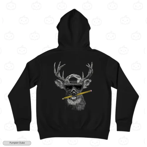 Hipster Deer Black Back Embroidery Hoodie Hipster Deer Embroidery Hoodie