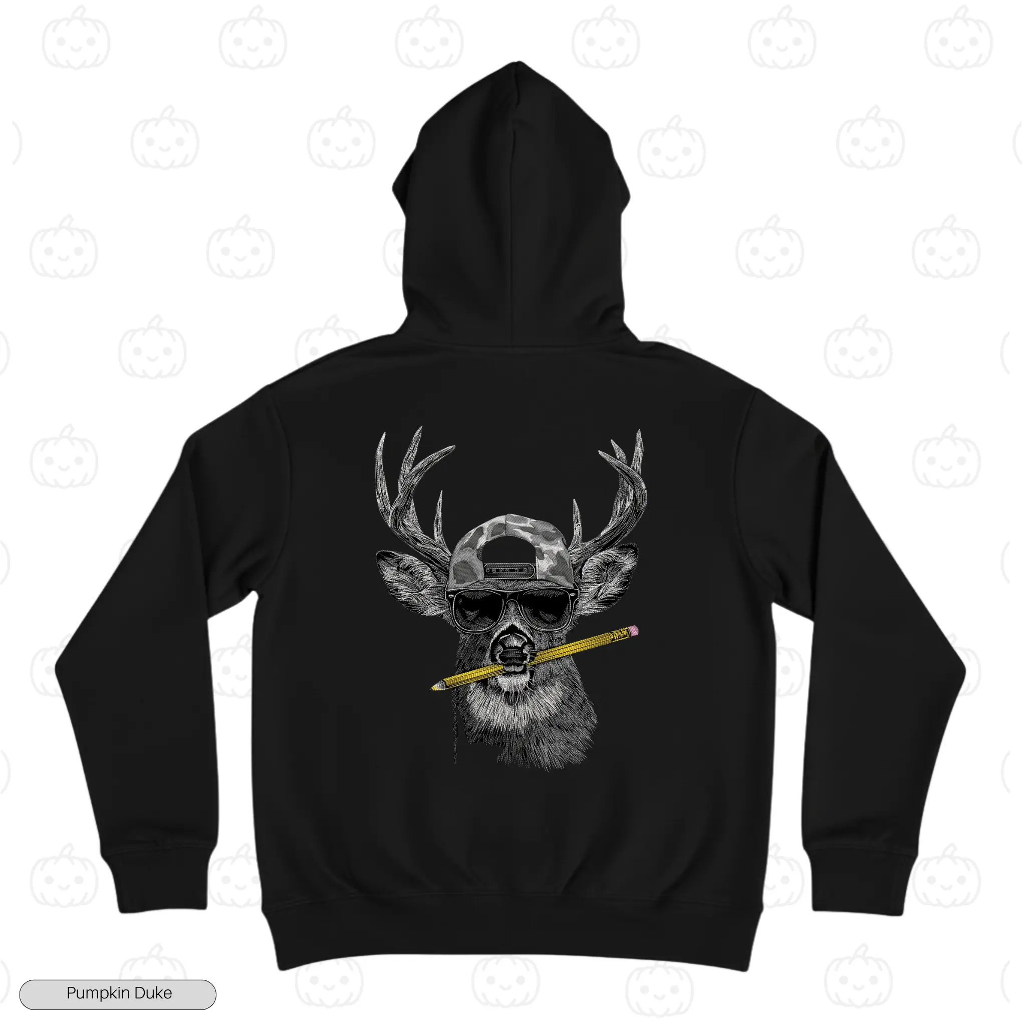 Hipster Deer Black Back Embroidery Hoodie Hipster Deer Embroidery Hoodie