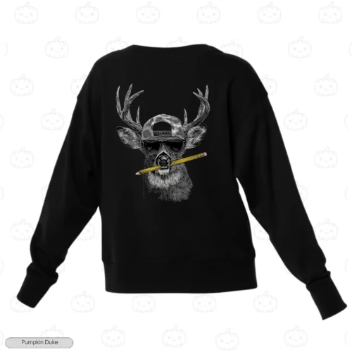 Hipster Deer Black Back Embroidery Sweatshirt Hipster Deer Embroidery Sweatshirt