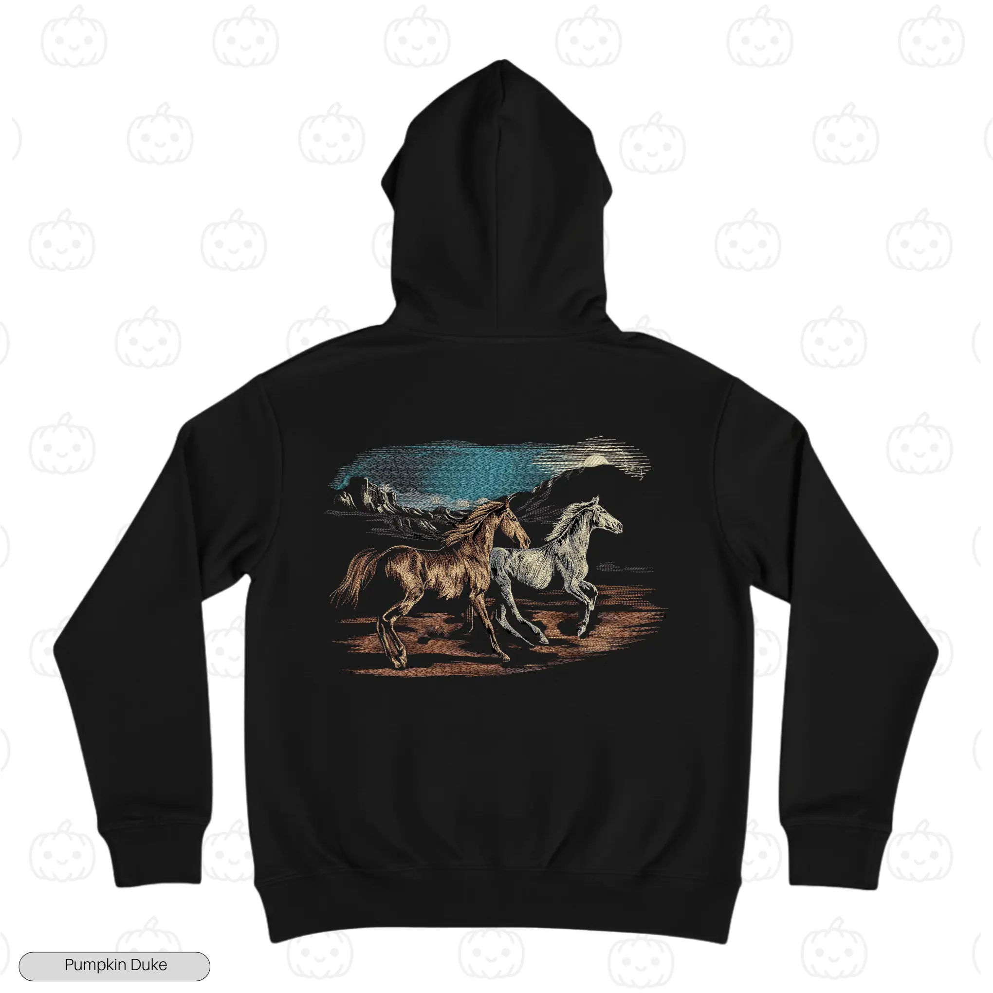 Horses Mountain Black Back Embroidery Hoodie Horses Mountain Embroidery Hoodie