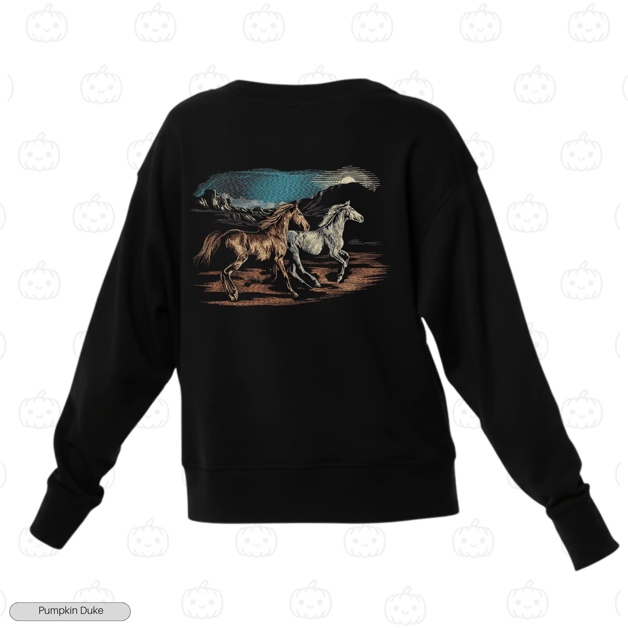Horses Mountain Black Back Embroidery Sweatshirt Horses Mountain Embroidery Sweatshirt