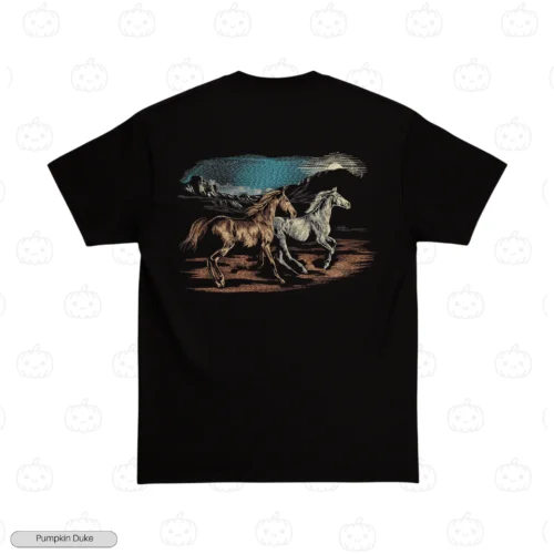 Horses Mountain Black Back Embroidery T-Shirt Horses Mountain Embroidery T-Shirt