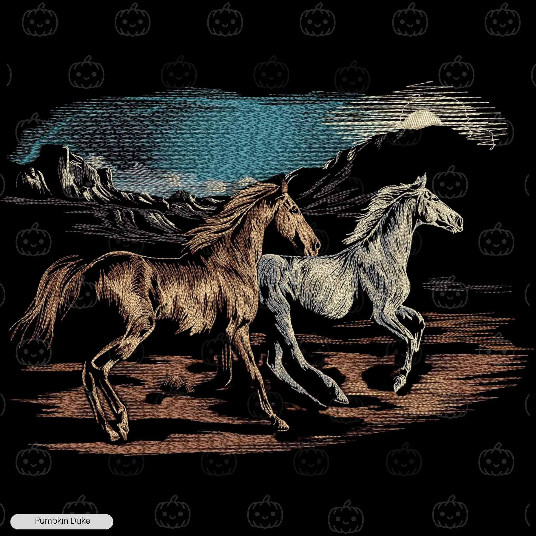 Horses Mountain Embroidery Design Horses Mountain Embroidery Sweatshirt