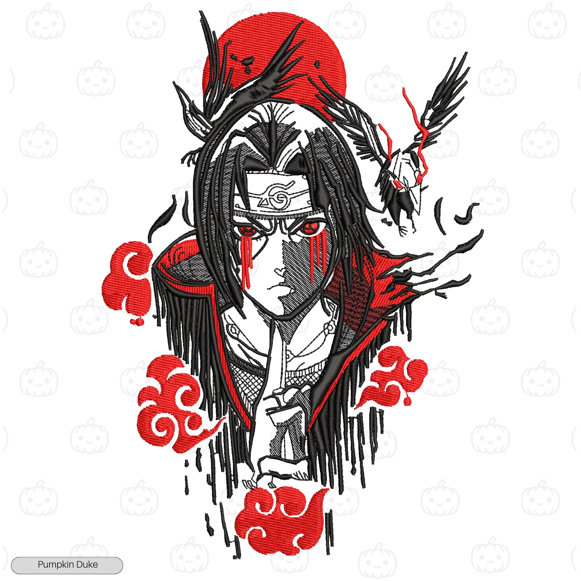 Itachi Red Moon Embroidery Hoodie