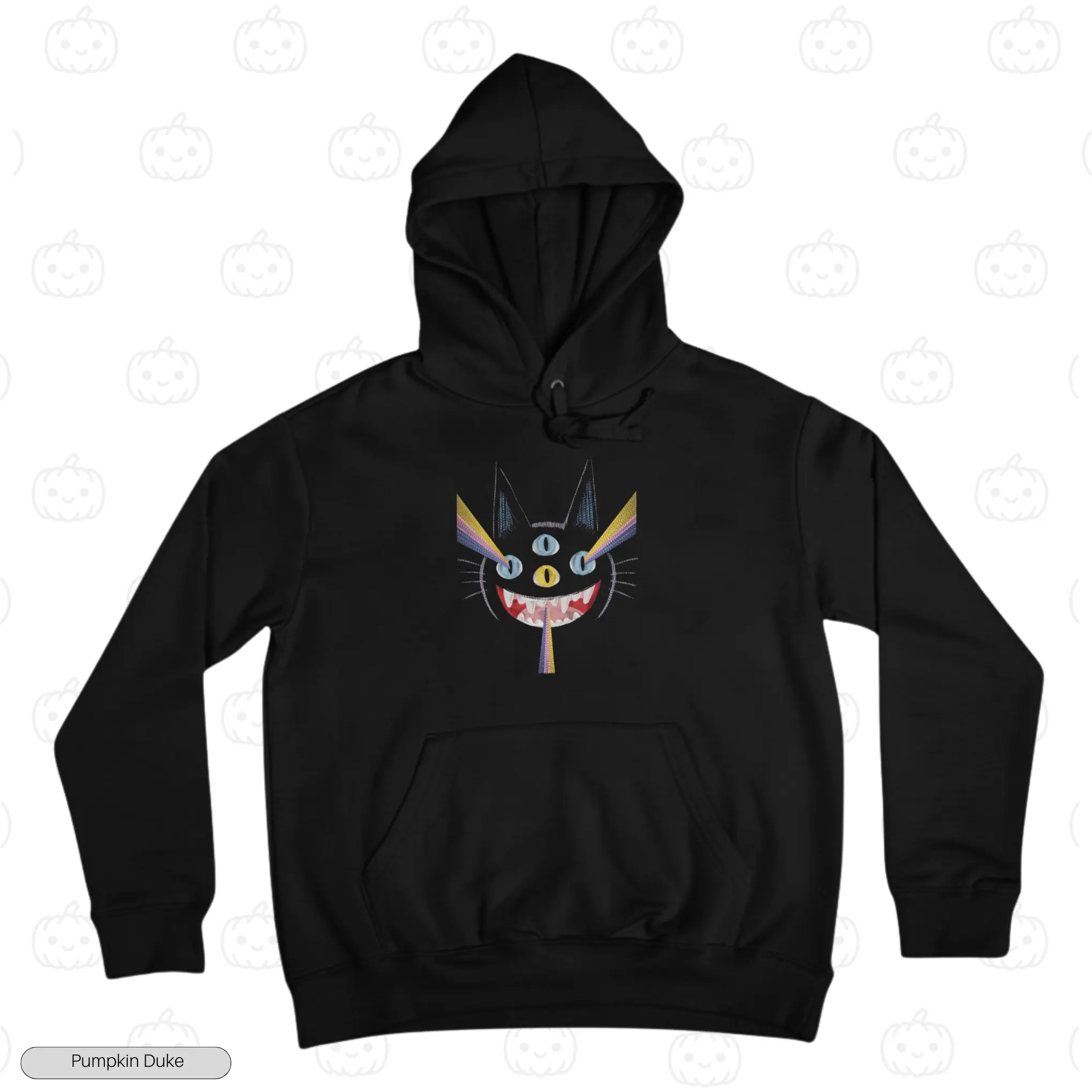 Laser Eyes Cat Black Front Embroidery Hoodie Laser Eyes Cat Embroidery Hoodie