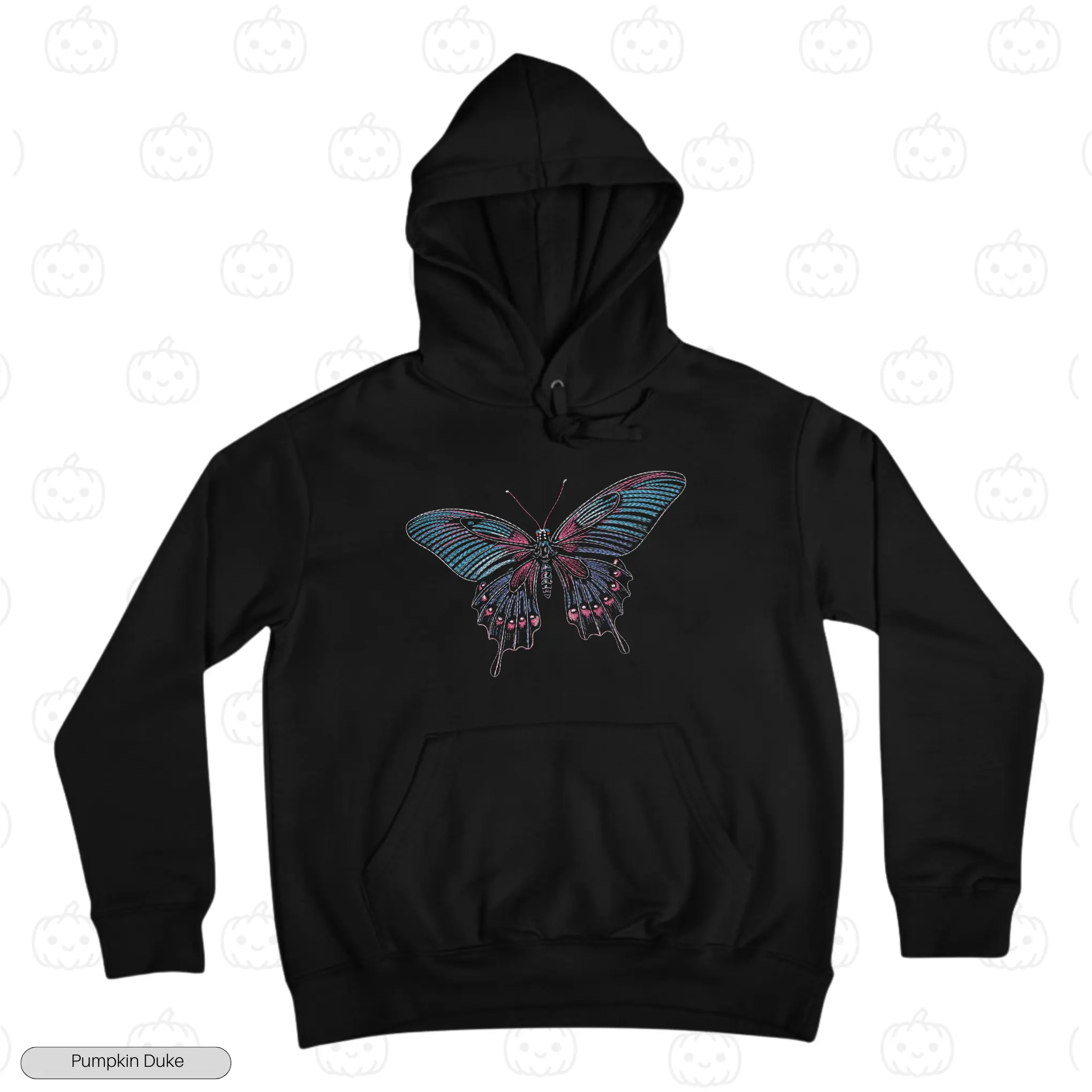Neon Butterfly Black Front Embroidery Hoodie Neon Butterfly Embroidery Hoodie