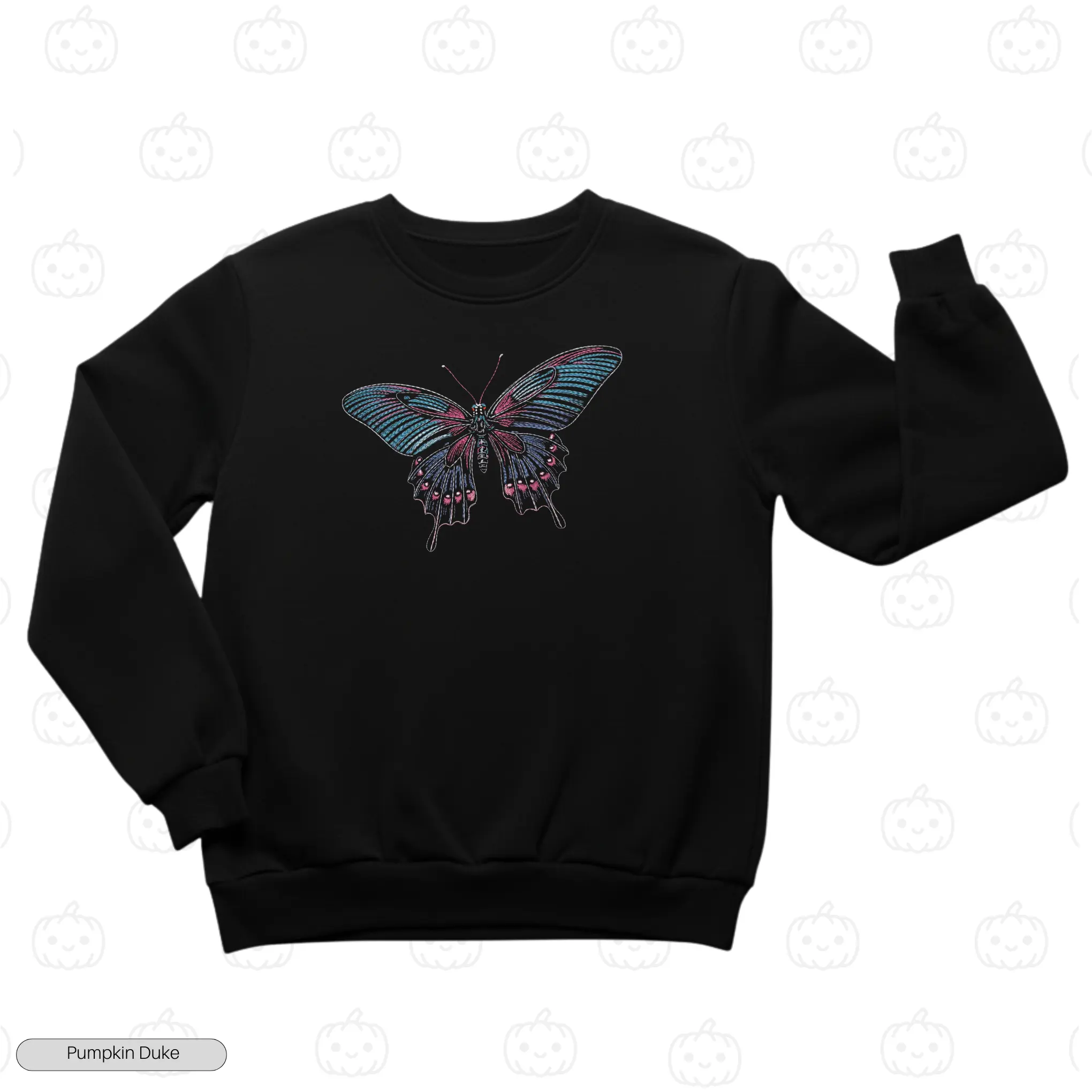 Neon Butterfly Black Front Embroidery Sweatshirt Neon Butterfly Embroidery Sweatshirt