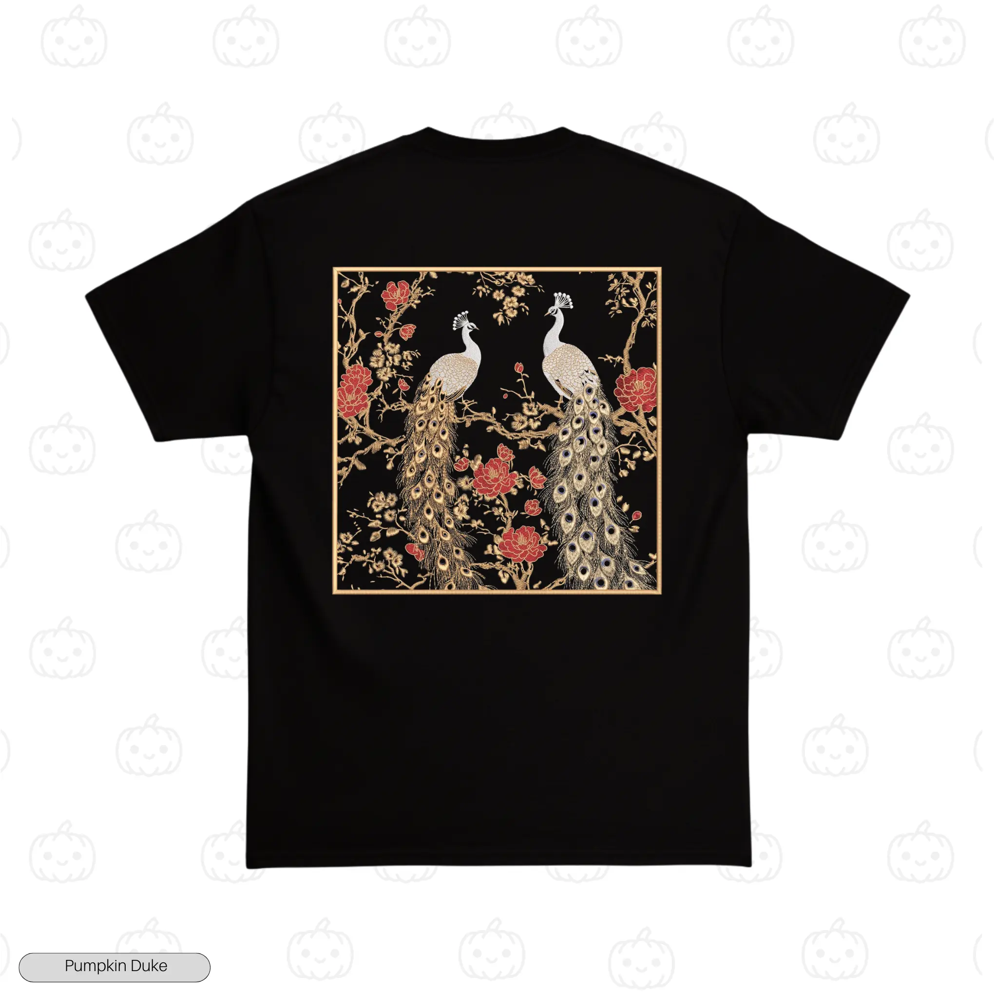Peacock Floral Portrait Embroidery T-Shirt