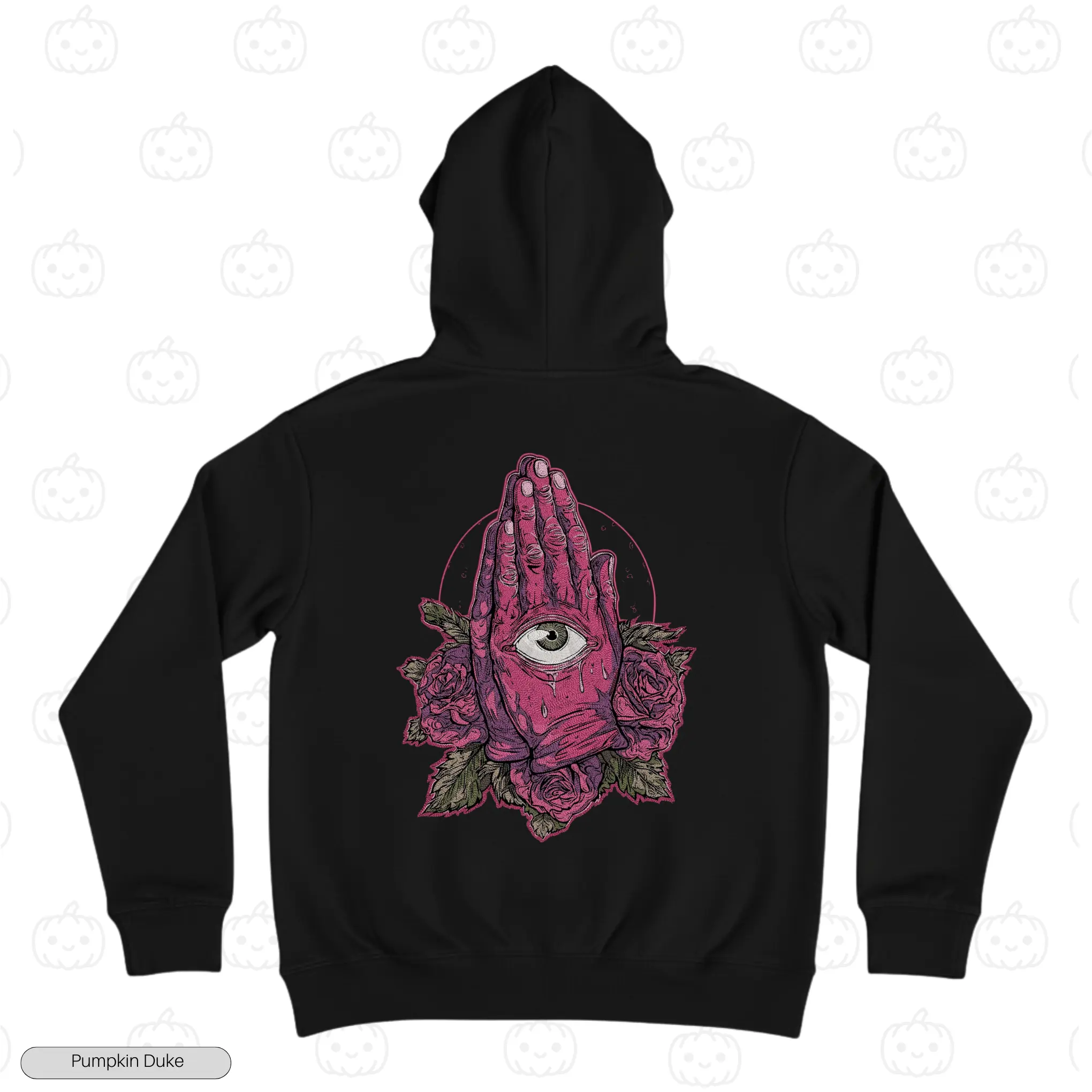 Praying Hands Rose Black Back Embroidery Hoodie Praying Hands Rose Embroidery Hoodie