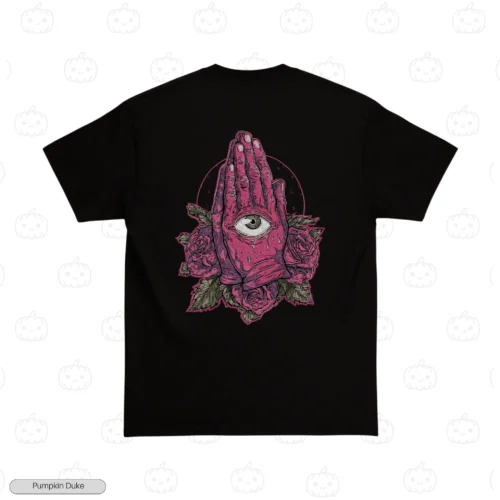 Praying Hands Rose Embroidery T-Shirt