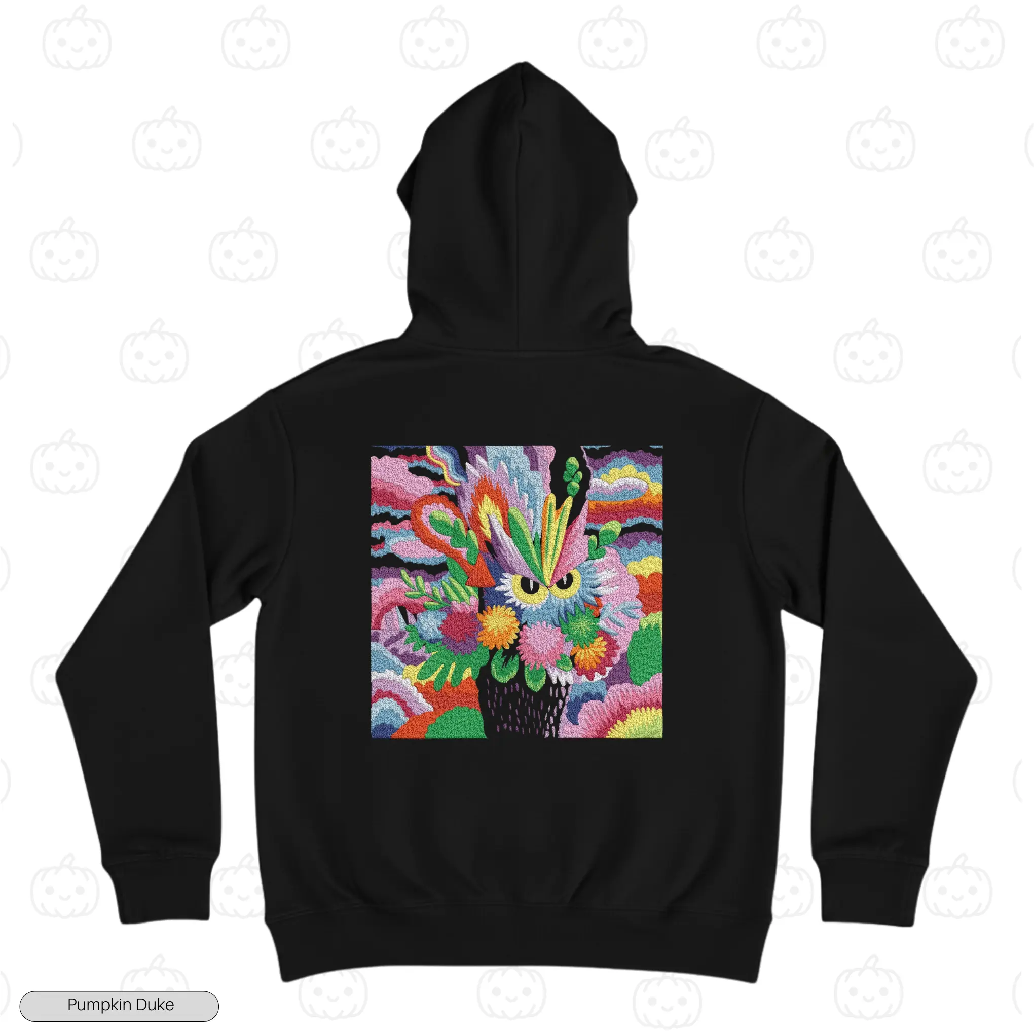 Psychedelic Floral Dragon Black Back Embroidery Hoodie Psychedelic Floral Dragon Embroidery Hoodie