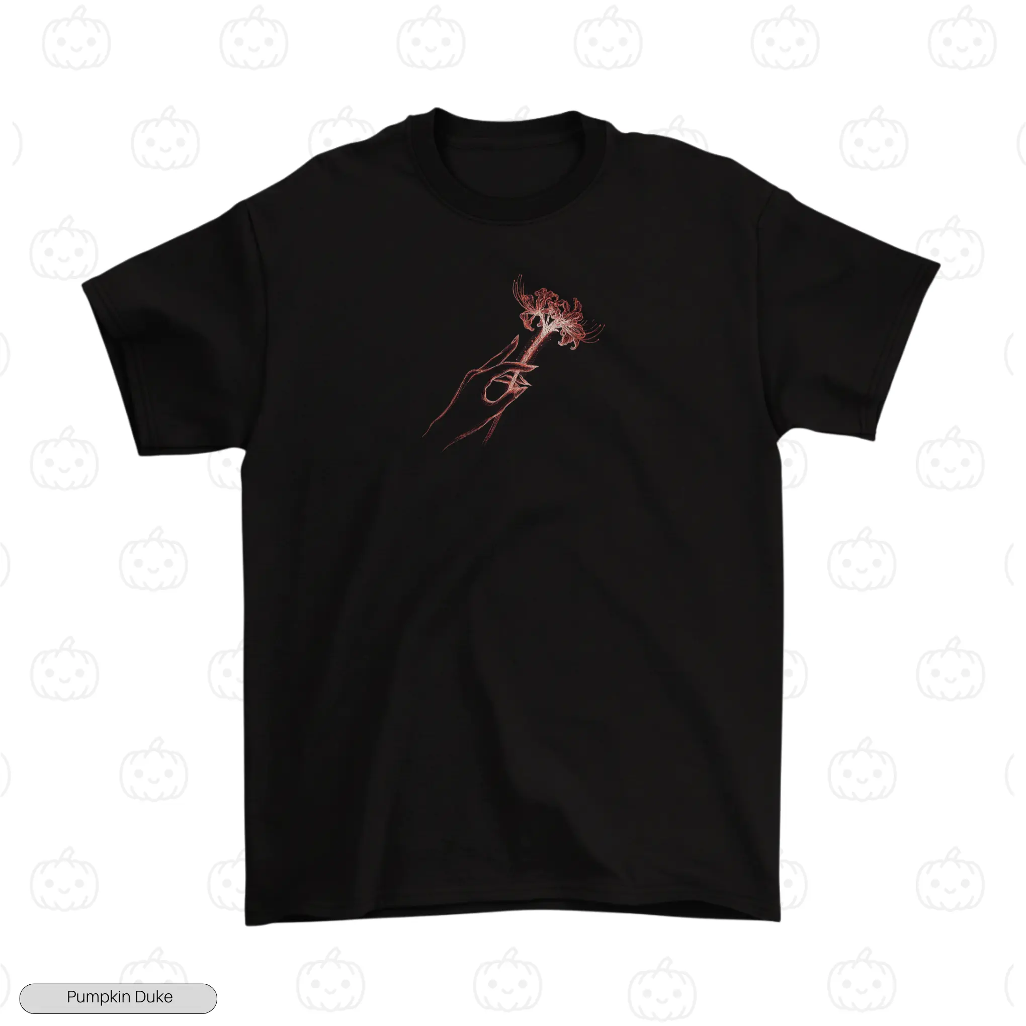 Red Spider Lily Black Front Embroidery T-Shirt Red Spider Lily Embroidery T-Shirt