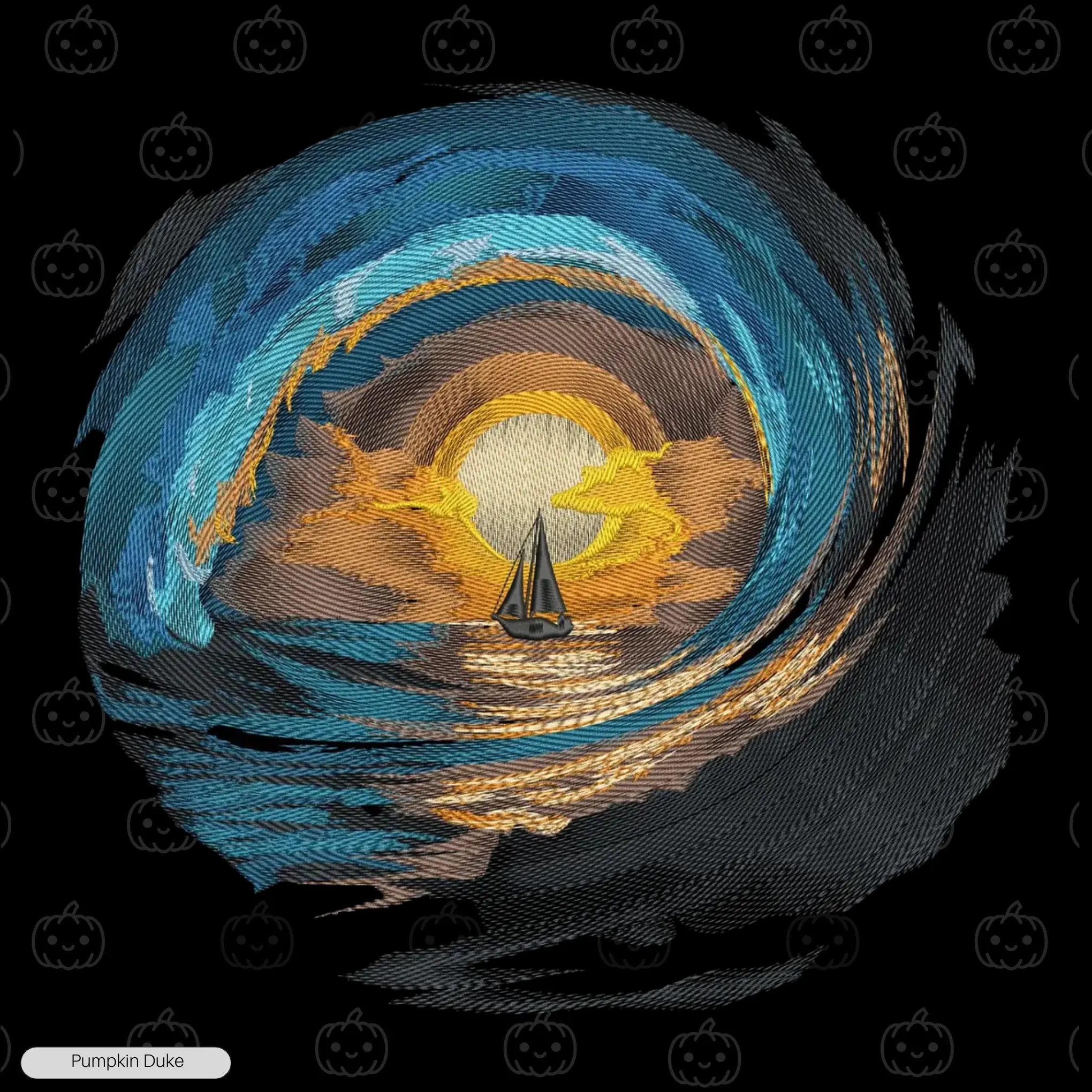 Sailboat Sunset Ocean Wave Embroidery Design Sailboat Sunset Embroidery T-Shirt