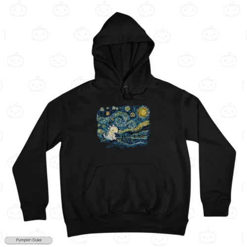 Starry Night Baby Dinosaur Embroidery Hoodie