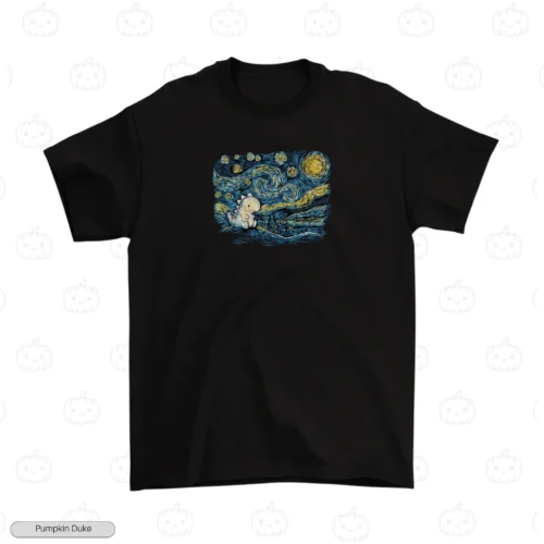Starry Night Baby Dinosaur Embroidery T-Shirt
