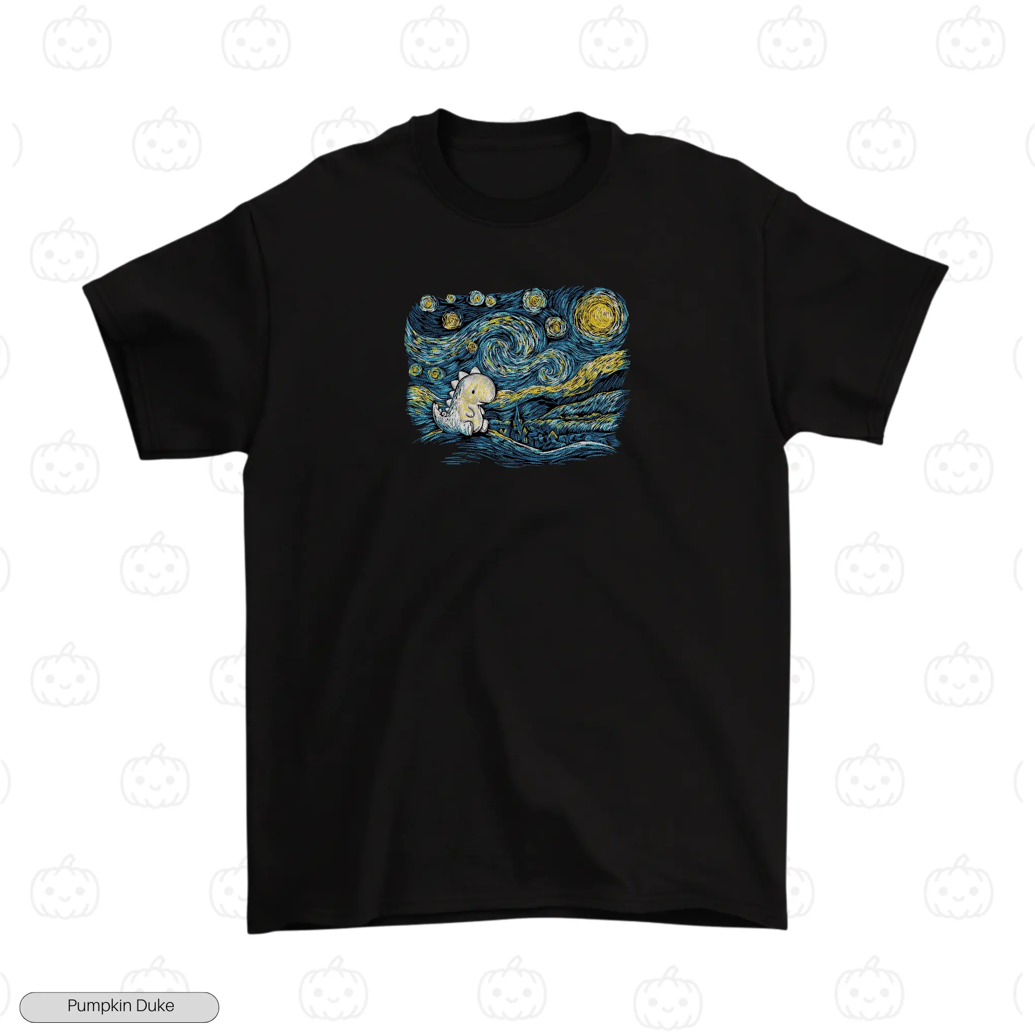 Starry Night Baby Dinosaur Black Front Embroidery T-Shirt Starry Night Baby Dinosaur Embroidery T-Shirt