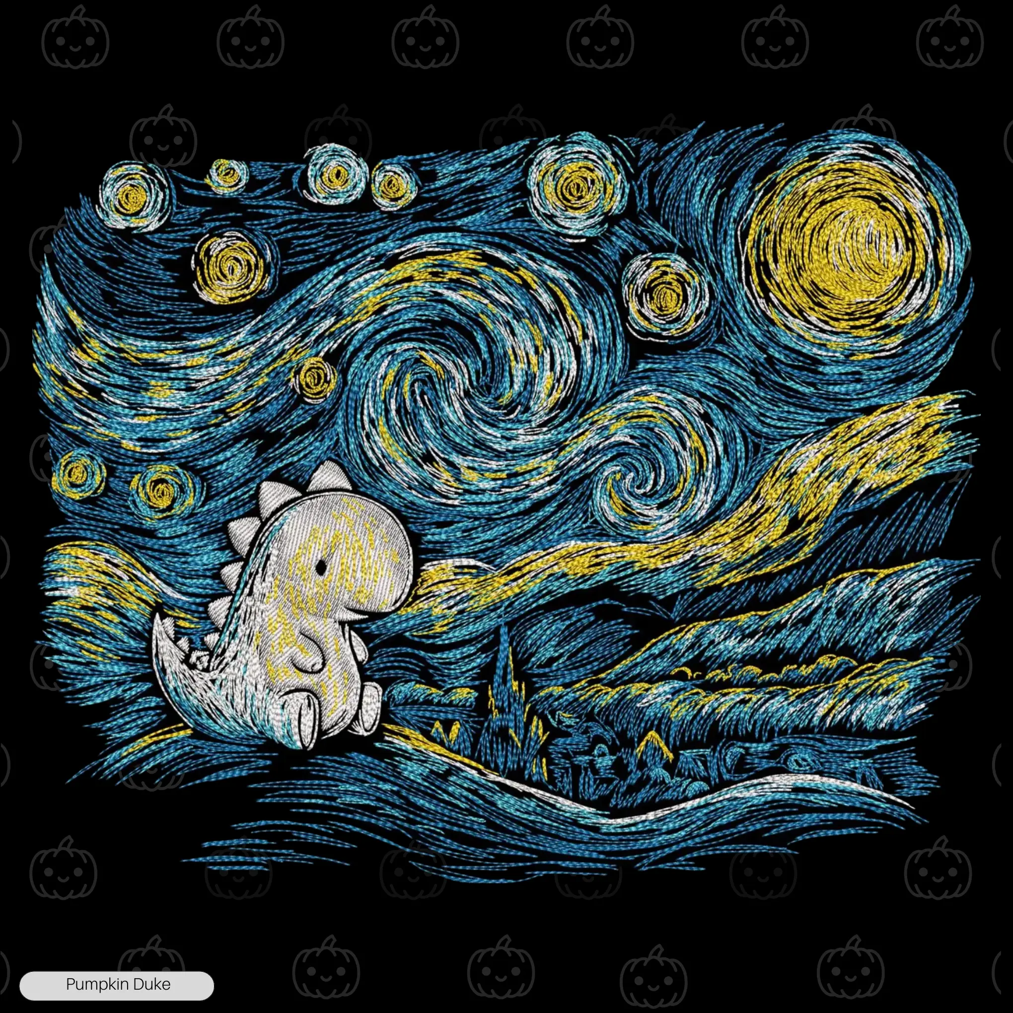 Starry Night Baby Dinosaur Embroidery Design Starry Night Baby Dinosaur Embroidery T-Shirt