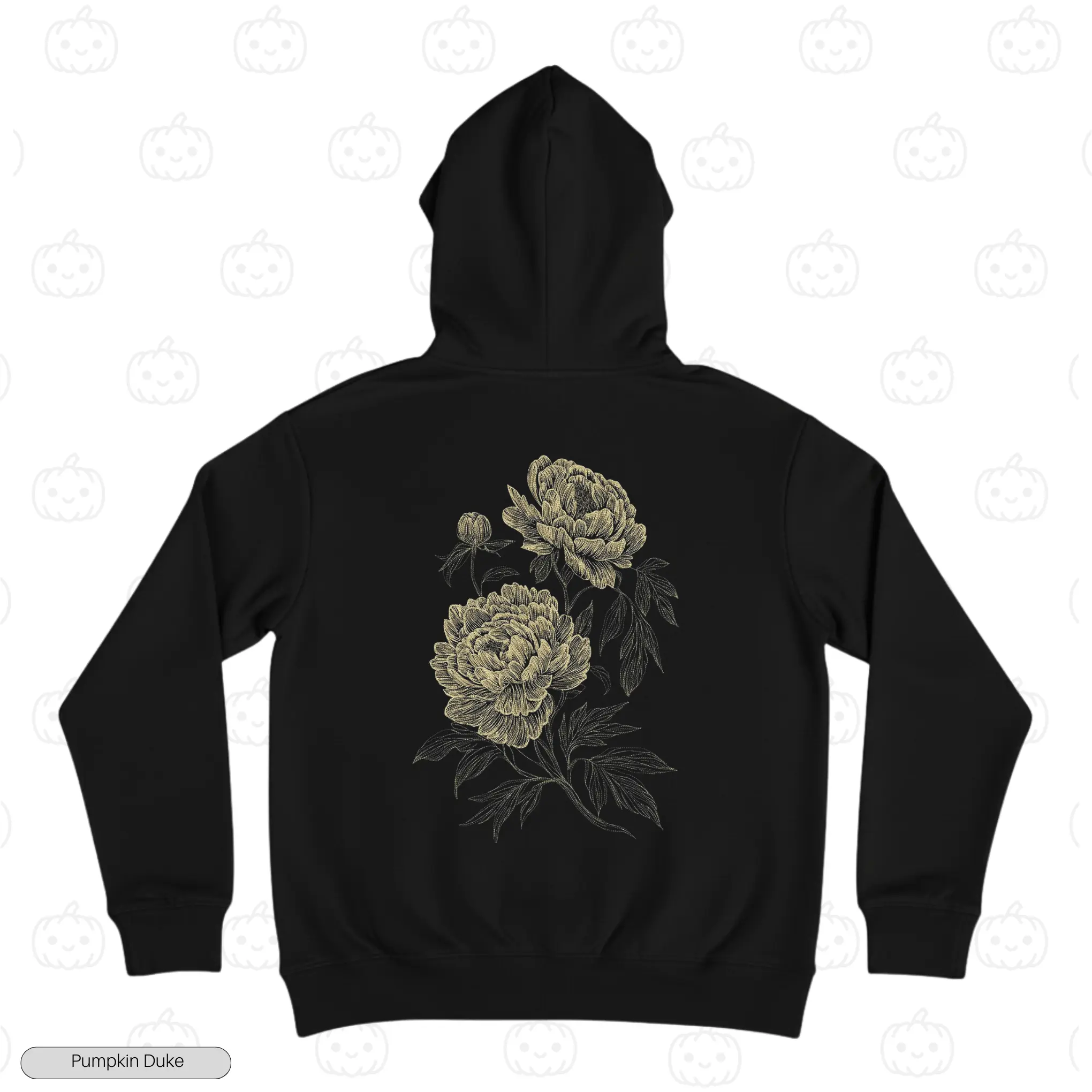 Vintage Peony Flower Black Back Embroidery Hoodie Vintage Peony Flower Embroidery Hoodie