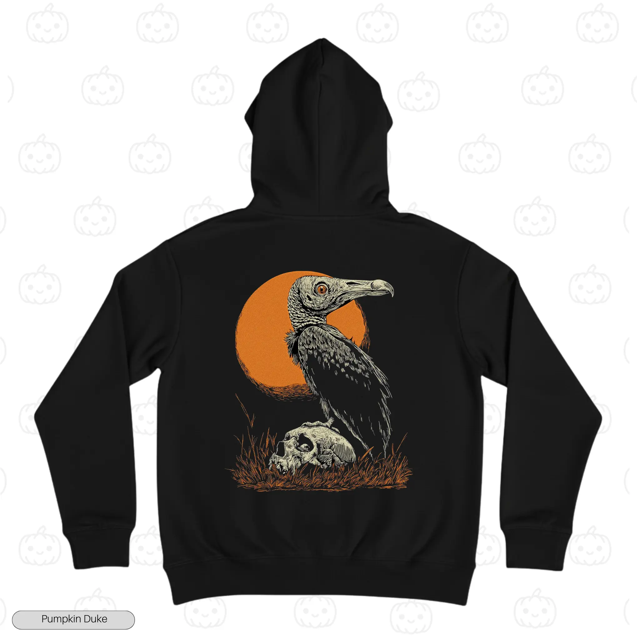 Vulture on Skull Black Back Embroidery Hoodie Vulture on Skull Embroidery Hoodie