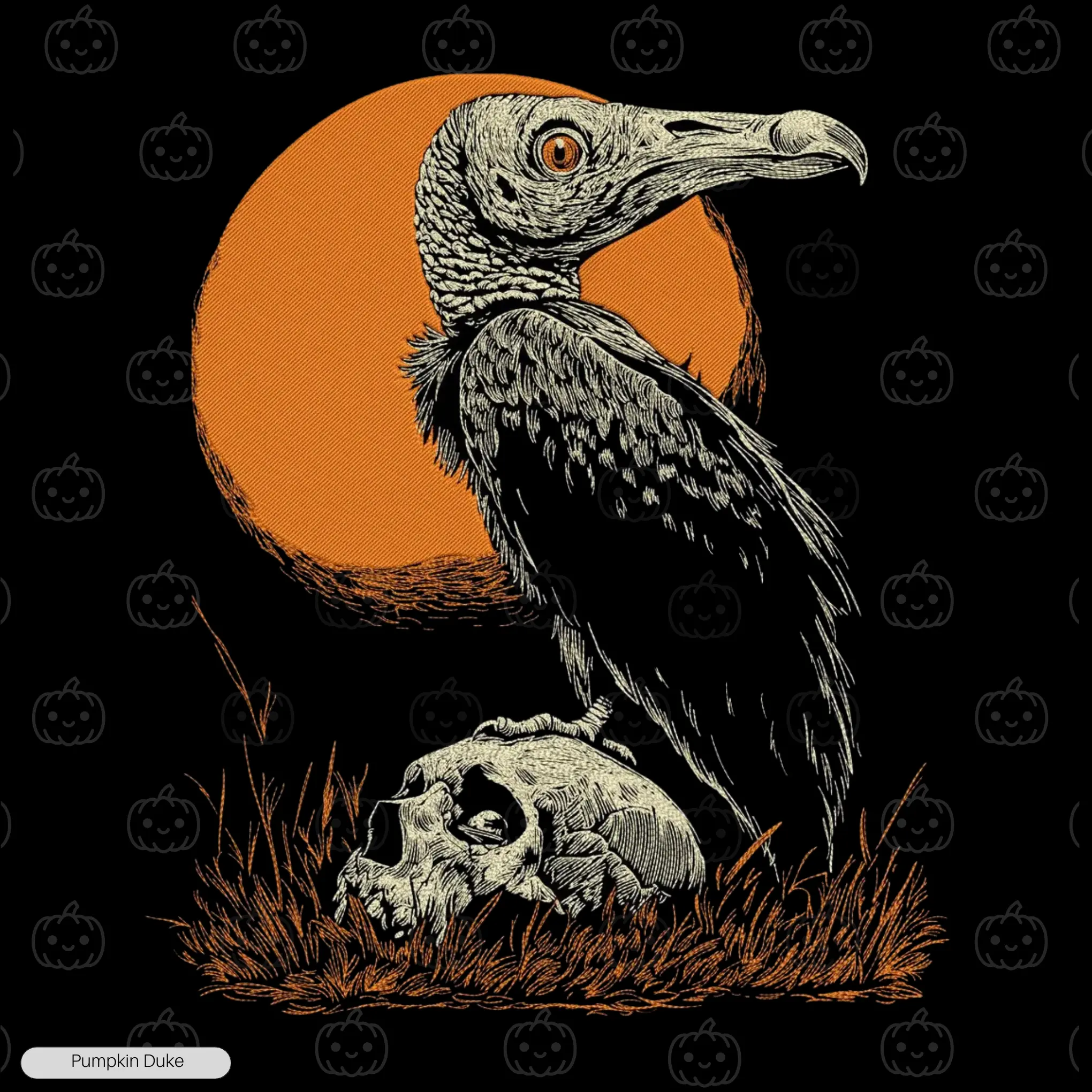 Vulture on Skull Embroidery Design Vulture on Skull Embroidery T-Shirt