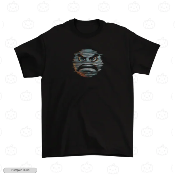 Angry Glitch Pixel Face Embroidery T-Shirt