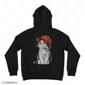 Cute Cat With Red Hat Embroidery Hoodie