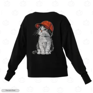 Cute Cat With Red Hat Embroidery Sweatshirt