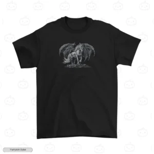 Dark Winged Pegasus Embroidery T-Shirt