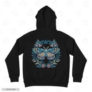 Floral Wreath Moth Embroidery Hoodie