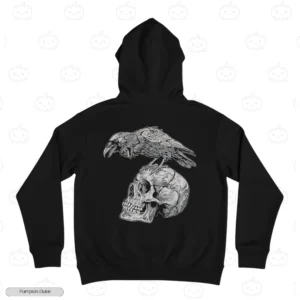 Raven On Skull Embroidery Hoodie