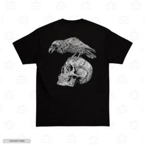 Raven On Skull Embroidery T-Shirt
