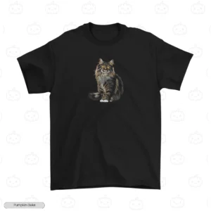 Realistic Maine Coon Cat Embroidery T-Shirt